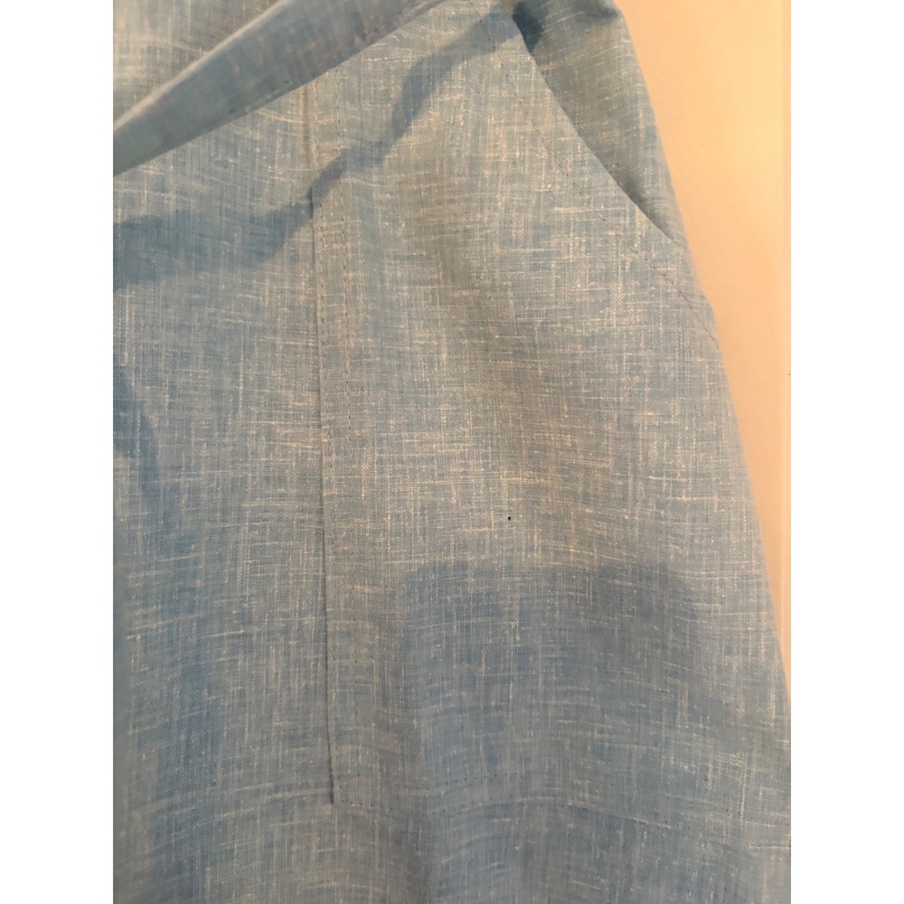 Vintage Light Blue Linen Blend Wrap Skirt with Pagoda & Tree Appliqué‎ - Picture 3 of 4